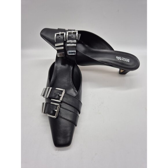 Michael Kors Women's Shoes Size 6 Darrington Kitten Heel Mules Black Leather (15 - Picture 2 of 14